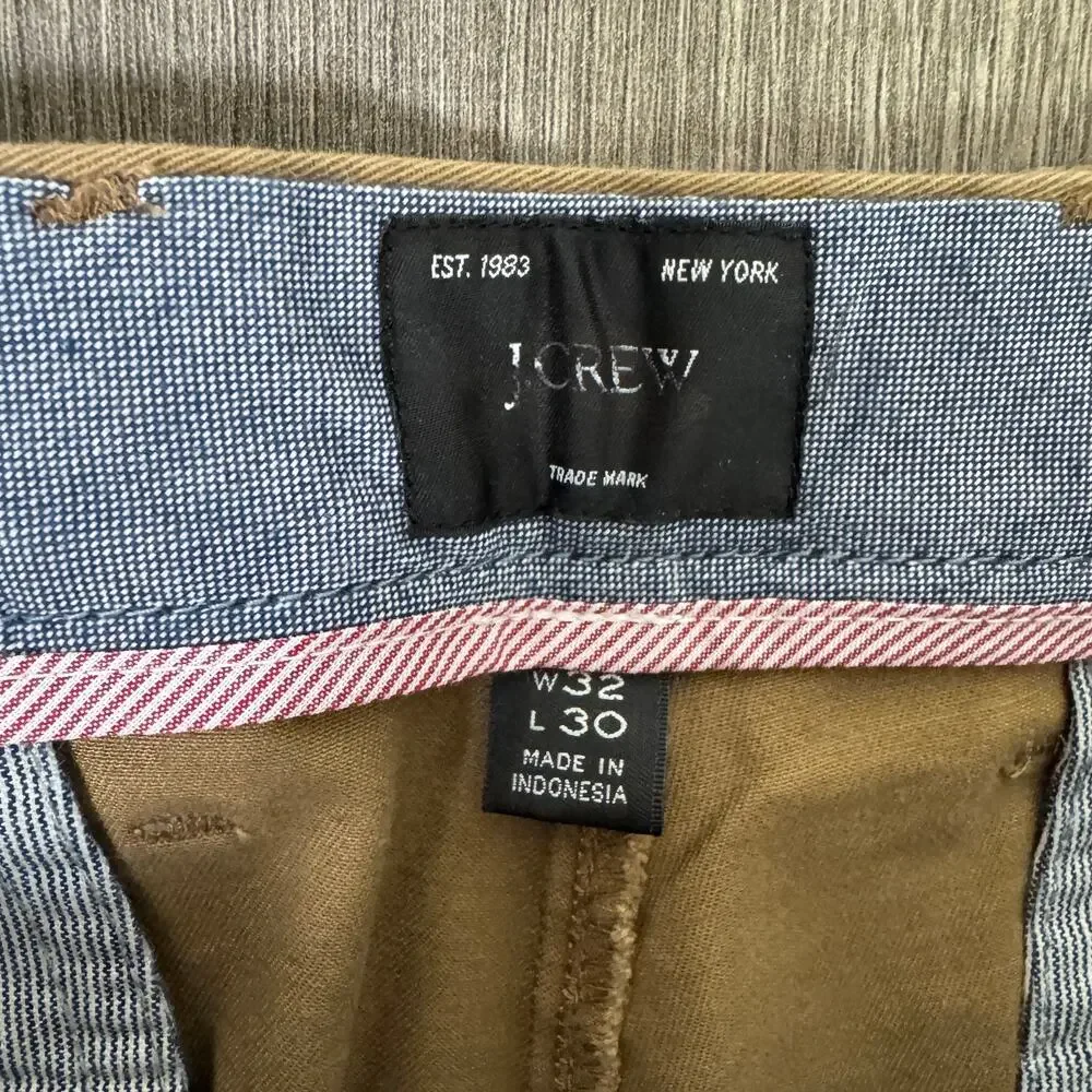 J.Crew 770 Straight-Fit Core Stretch Chino Pants Mens W32 L30 River Brown AR886